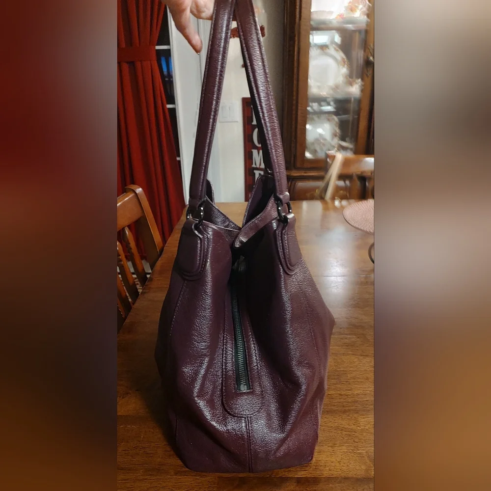 Coach Edie Pebbled Leather Shoulder Bag in Burgundy